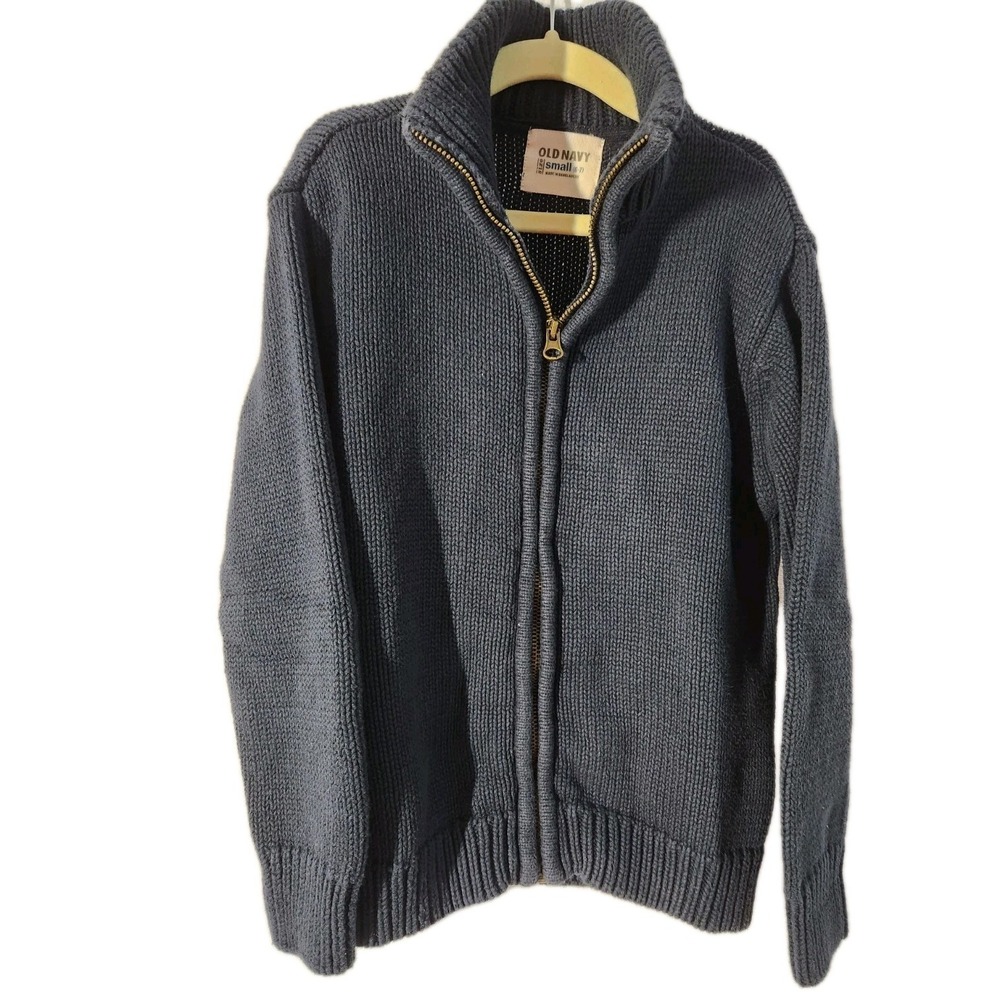 Old Navy Boys Full Zip Collared Sweater SZ Small Navy Blue